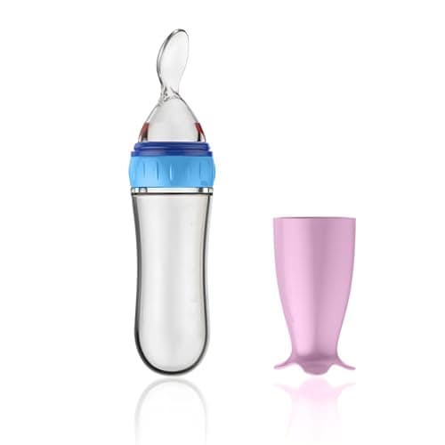 KXUSW Cuillère à Presser En Silicone Pour Bébé 90 ml,Biberon Cuillere Bebe,Biberon Cuillère,Squeeze Bouteille Alimentation à La Cuillère,Convient Aux Enfants De Plus De 3 Mois(Rose)