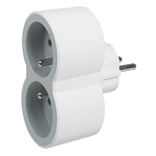 LEGRAND - Fiche Multiprise Biplite - 2 Prises Frontales avec Terre - Positionnement Vertical - Sécurité Enfant Intégrée - Blanc et Gris Clair