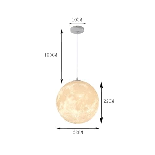 zhxinashu Luminaire Suspendu Lune, Plafonnier Lune, Abat-jour Lune Imprimé en 3D, Lampe Suspendue Lune E27, Veilleuse Lune pour le Salon et la Chambre D'enfant, Diamètre 22cm