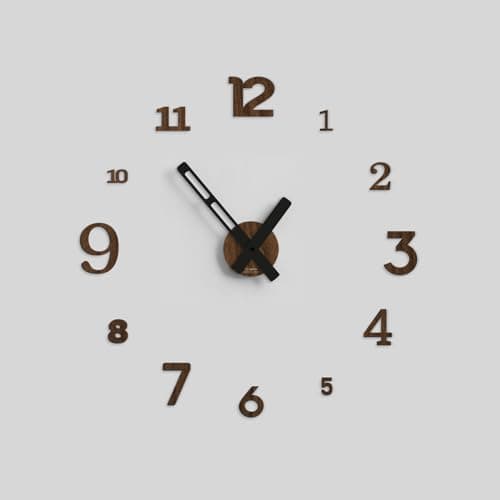 Giallobus - Orologio Typos - Typos - Bois MDF - Float ⌀ 60/80/110cm - 08 - Walnut - Horloge Murale Moderne - Chiffres adhésifs 3D - Diamètre Variable 60/80/100cm