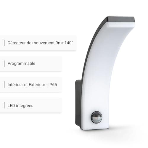 SEBSON LED Luminaire Exterieur avec Detecteur de Mouvement 9m/140° - Eclairage Exterieur Anthracite 20W 1550lm 6000K - IP65 Applique Murale