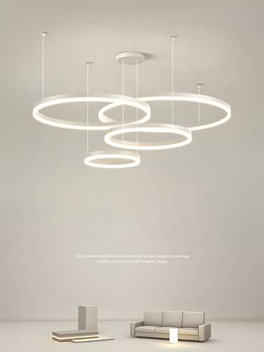 YYUTLUO Lustre LED Moderne DIY Cercle | 4 Blanc Anneaux :40+60+80+100cm=120W | Éclairage Suspendu LED Métal+Acrylique Télécommande Intensité Variable 2,4G Lampe Suspendue Plafond Ronde Salon