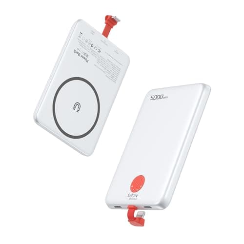 Magnétique Batterie Externe Ultra Mince, 5000mah Power Bank Slim Ultra avec Câbles Intégrés, USB C 20W Charge Rapide, Universel Chargeur Externe Portable pour iPhone 16 15 14 13 12 Pro Max, Samsung
