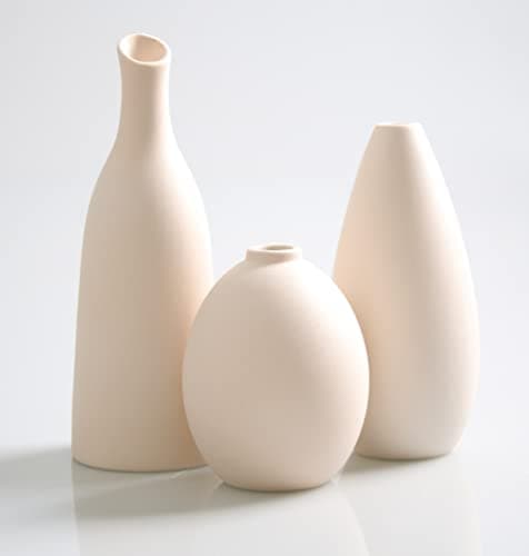 Lot de 3 Mini Petits Vases en Ceramique Beige Simple Boho Decoratif pour Centre de Table Deco, Beige