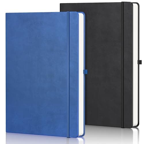 Yarotm Carnet A5 Ligné - 2 Pièces Carnet Cuir PU Notebooks - Cahier de Note A5 14x21cm - 100g/m2 Papier Ligné Carnet de Voyage - 200 Pages Bloc Note Cahier Journal (Noir+Bleu)