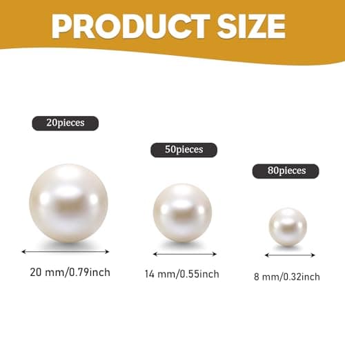 Jisrcha 150 Perles Artificielles, Perle Nacrée,Sans Trou Tailles Mixtes, Perles Rondes Flottantes de Taille Variée pour La Fabrication de Bijoux, Colliers, Bougie Flottante 8/14/20 MM (blanc)