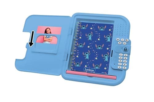 Lexibook- Disney Stitch Journal Intime électronique Stylo et carnet Inclus, interactif, Mot de Passe, Fonctions Amusantes, Effets sonores, SD50D, Bleu
