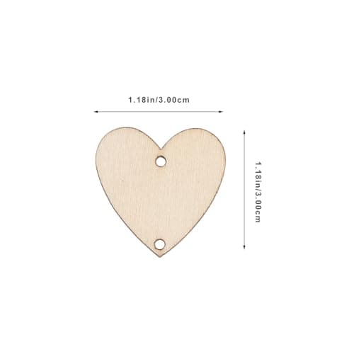 VORCOOL 50pcs Coeur en Bois Tranche de Bois avec Trous et 50pcs Anneaux Boucles de Fer