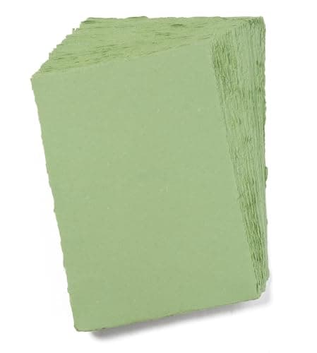 Papier Mixte A4 Vert Fait À La Main Avec Bord Frangé, 21 X 30 cm – 150 GSM – Papier Chiffon Texturé Pressé À Froid Fabriqué Avec Du Coton Recyclé Pour La Fabrication De Cartes – 50 Feuilles