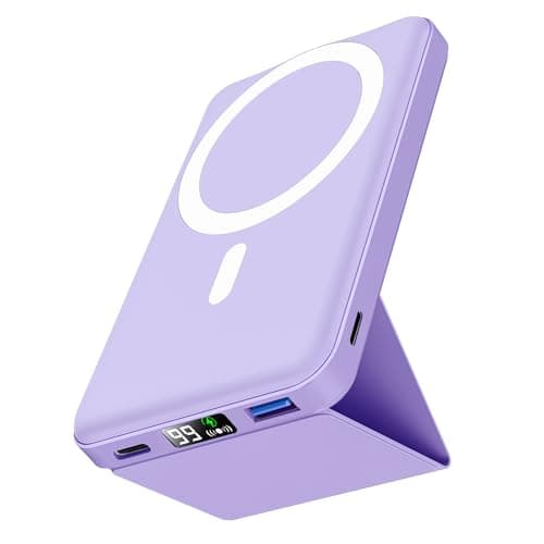 Podoru Batterie Externe Mag-Safe, 10000mAh Batterie Externe IPhone, Pliable Batterie Mag-Safe PD 22.5W Charge Rapide USB-C Affichage LED pour iPhone 15/14/13/12/Mini/Pro/Max - Violet Clair