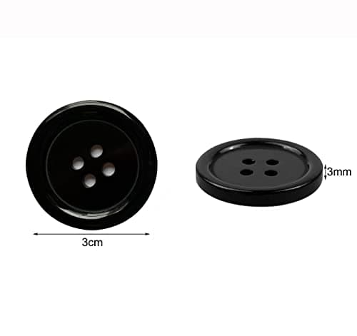 15 Pièces boutons ronds en résine noire avec 4 trous 30 mm (Noir-30mm-15Pack)