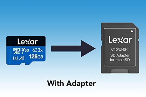 Lexar 633x Carte Micro SD 128 Go, Carte microSDXC UHS-I + Adaptateur SD, Jusqu'à 100 Mo/s en Lecture, A1, C10, U3, V30, Carte TF pour Smartphone/Tablette/Caméra Surveillance (LMS0633128G-BNAAA)