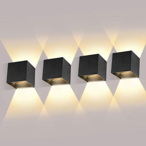LEDMO 4 Pack Applique Murale Interieur/Exterieur Avec Angle de Faisceau Réglable 12W Appliques Murales LED 3000K Blanc Chaud NoireApplique Extérieur Etanche IP65