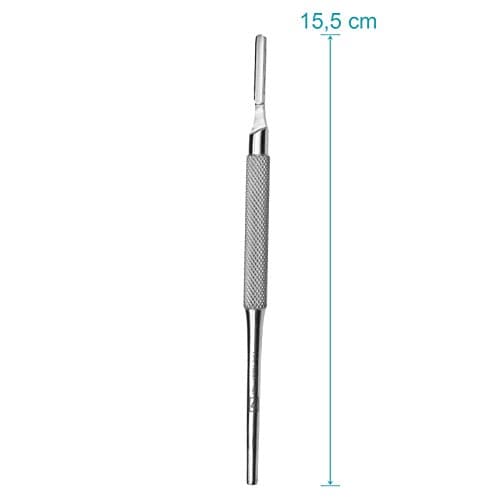 Set avec 100 x lames de scalpel N° 12 - Lame stérile en acier au carbone et 1 x May - manche de scalpel Figure N°3 avec manche rond en acier inoxydable