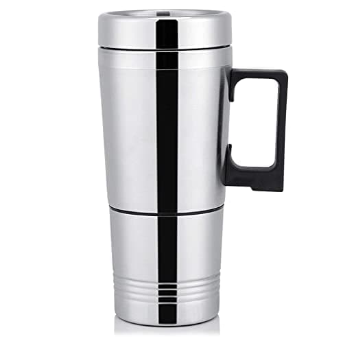 HERCHR 12V/24V 300ML Bouilloire électrique de Voiture de Voyage, Tasse Chauffée électrique de Tasse de Wagon d'acier Inoxydable avec Une Tasse de Chauffage pour l'eau, Thé, Café, Lait(24V)