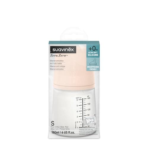 Suavinex, Biberon Anti Colique Zero Zero, avec Tétine Débit Lent (S), pour Bébés +0 Mois, Biberon Nouveau-né, Idéal pour l'Allaitement Mixte, Tétine Imitant le Sein, 180 ml