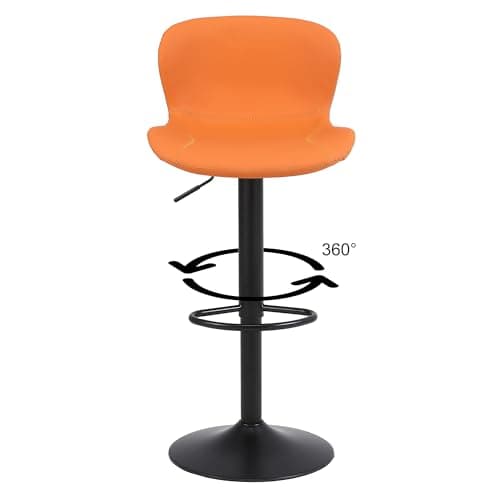 Youhauchair Tabouret Bar, Tabouret de Bar Réglable en Hauteur en Cuir PU, Chaise de Bar avec Dossier et Repose-Pieds, Chaise Haute Cuisine Pivotant, Moderne, Orange