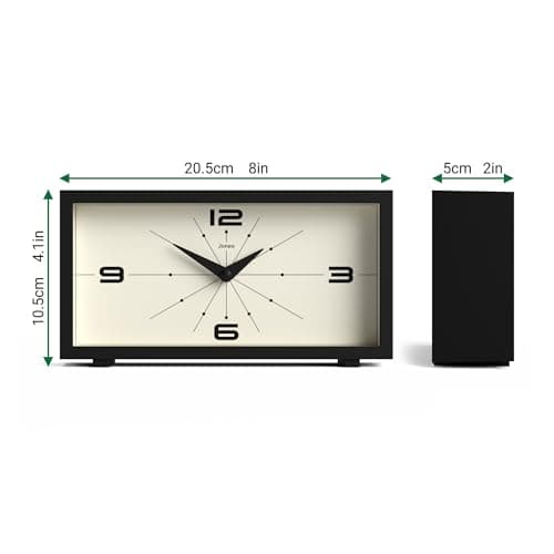 JONES CLOCKS Horloge de Bureau Odeon' - Design rectangulaire Moderne en Noir, Look rétro élégant pour étagère, Table, cheminée ou Chevet
