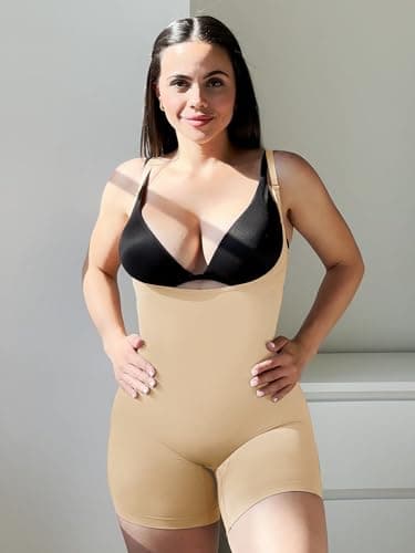 SHAPERX Body Sculptant Femme Gaine Amincissante Ventre Plat Combishort Gainante Minceur Invisible Shapewear Bodysuit, UK-SZ5258-Beige-2XL/3XL
