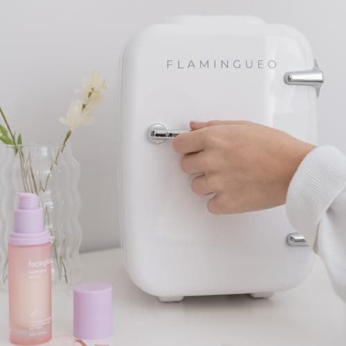 Flamingueo Mini Frigo - Petit Frigo 4L, Mini Frigo de Chambre, Frigo 12V/220V, Fonction Chaud et Froid, Mini Frigo Skincare, Frigo Cosmetique