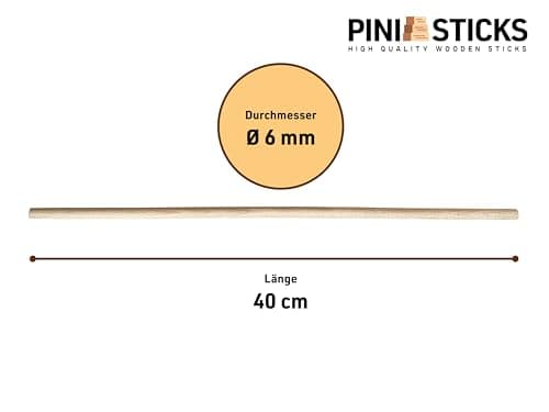 Lot de 50 bâtonnets ronds en bois de hêtre - 6 mm x 40 cm - Pour le travail du bois, la décoration, l'artisanat