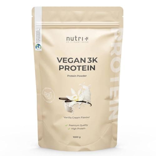 Nutri + Vegan Protein Vanilla 1kg - 81% de protéines - pour la croissance musculaire - Nutri-Plus Shape & Shake 3K Vanille - poudre de protéines végétales pois, soja et tournesol