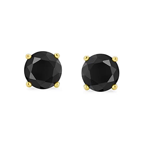 Boucles D'Oreilles 2Ct Noire Zircone Solitaire Aaa Cz Pour Hommes Pour Femmes Plaqué Or 14K .925 Argent Sterling 8Mm