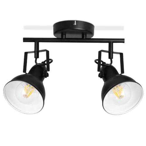 HiBay Lampe de Plafond LED Vintage avec Douille E27, Plafonnier 2 Spots en Métal Noir et Blanc, Applique Murale Intérieure pour Cuisine, Chambre à Coucher, Max. 60W (Sans Ampoule)