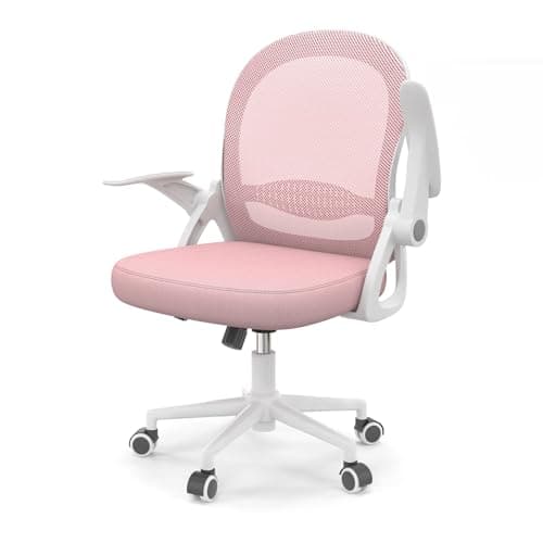 naspaluro Chaise de Bureau avec Accoudoir Relevable, Fauteuil de Bureau avec Soutien Lombaire, Siège Bureau avec Dossier Moyen de 45 cm (sans Repose-Pieds ni Appuie-tête, Rose)