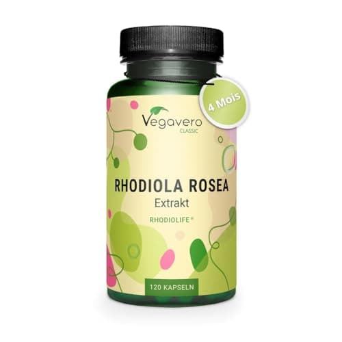 Rhodiola Rosea Vegavero® | 1200 mg (Extrait 6:1) | 120 gélules (4 MOIS) | Anti Stress + Fatigue + Mémoire | RHODIOLIFE® | 3% Rosavine + 1% Salidroside | SANS ADDITIFS et VEGAN