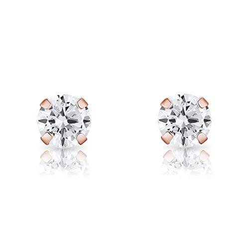 DTPsilver® boucles d'oreilles femme argent 925 - MINI/Petits/Moyens Clous Puces d'oreilles en Plaqué Or Rose et Oxyde de Zirconium Ronds - Diamètre: 5 mm - Blanc/Clair CZ