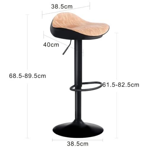 YOUNIKE Tabouret de Bar Noir Chaise Haute de Bar, Hauteur Réglable et Pivotant 360° Tabouret Design Siège en Grain de Bois, Tabouret pour Bar Cuisine et Comptoir Lot de 2