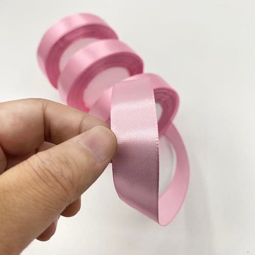 VntMQP 66 Mètres Lot de 3 Rouleaux de Ruban de Satin Rose 2 cm x 22 m pour Décoration de Cadeau de Mariage, de Baptême et D'anniversaire