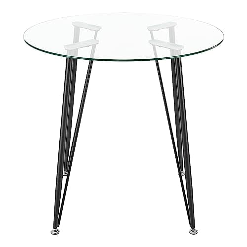 [en.casa] Table Ronde en Verre pour Salle à Manger Petite Table Stylée pour Salon Cuisine Chambre Bureau Café Verre Trempé Acier Laqué 72 x 80 cm Transparent Noir
