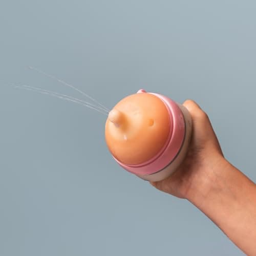 HappyMami - Set de 2 Biberons en Forme de Sein, Biberons 250 ml, Couleur Rose, Tétine en Silicone de Qualité Médicale, Double Système Anti-Colique, sans BPA, Lavable au Lave-vaisselle, Chauffe-biberon