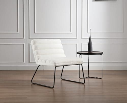 Wahson Fauteuil de Salon Fauteuil Design Salon Confortable avec Coussin Dossier Épais Fauteuil Chambre de Pied Métal, Fauteuil Moderne en Fausse Fourrure pour Salon et Chambre, Blanc