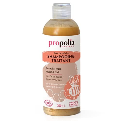 PROPOLIA - Bio - Shampoing Traitant & Purifiant - Propolis, Miel, Argile & Cade - Purifie et Apaise - Adapté pour les cuirs chevelus irrités et Cheveux gras - Fabriqué en France - 200 ml