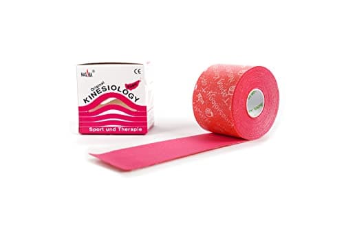 Nasara Bande de kinésiologie dans une boîte pratique, Bande pour sport et médecine, lot économique 1x bleu 1x rose 1 rouge 1x noir 1x beige, 5cm x 5m