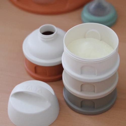 BÉABA, Boite doseuse de Lait en Poudre Empilable, 100% Hermétique, 4 Compartiments, Made in France, Grande contenance, Usage Evolutif, Facile à transporter, Beige/Terracotta