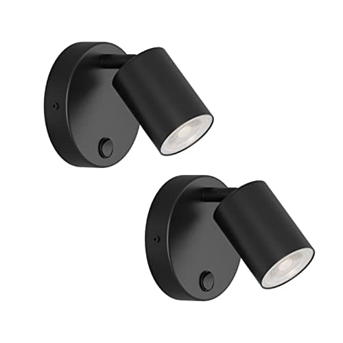 Kligthten 2x Applique Murale Interieur, GU10 Noir Spot Mural, Lampe Murale Orientables 350° avec Bouton, Moderne Plafonnier Spot de Plafond Aluminium, pour Chambre Salon Cuisine, Sans Ampoule