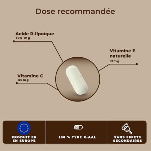 Acide Alpha-Lipoïque (R-ALA) | Soutien Antioxydant avec Vitamines C et E | Aide à la Gestion du Poids | Aide à réduire le stress oxydatif