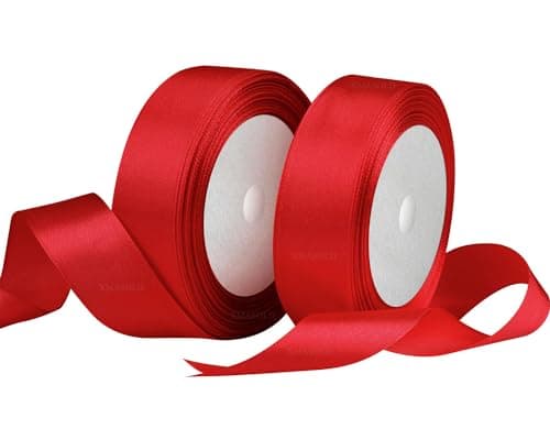 XMASOLD Lot de 2 rubans de satin de 25 mm - Rouge - 22 m - Pour emballage cadeau, bricolage, bouquet de fleurs, décoration de douche de bébé