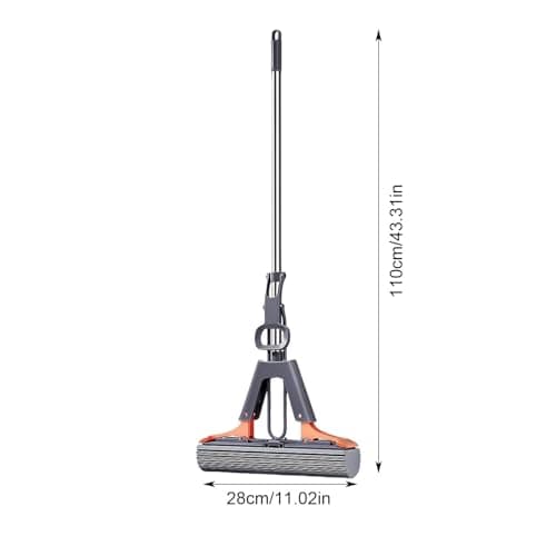 Balai éponge Absorbant, Balai Lave Sol avec 2 éponge PVA absorbante et Réutilisables, Serpillière éponge avec Manche télescopique 110cm, Vadrouille éponge pour Nettoyage de Sol