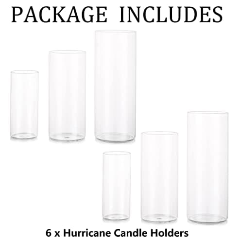 Vases Cylindriques en Verre pour Décoration de Table, Hewory 6pcs Clear Vase Set for Decoration Mariage, Vase Transparent Verre Hurricane Candle Holders for Decoration Maison Home, 15/20/25cm H