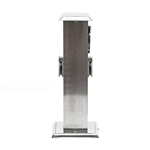 Wiltec Multiprise de jardin double – 2 prises – 155 x 155 x 405 mm – Design colonne d’énergie – en Acier affiné inox – avec Minuterie mécanique – Utilisation extérieure IP44 Outdoor
