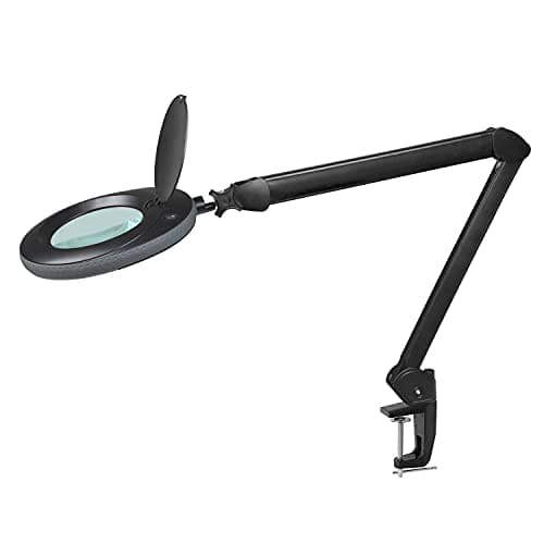Lumeno LED Lampe loupe 7215SW avec lentille en verre de 127 mm, lampe de travail, convient pour cosmétique, les bricoleurs, aide à la lecture lampe grossissante, 5 dioptries Noir