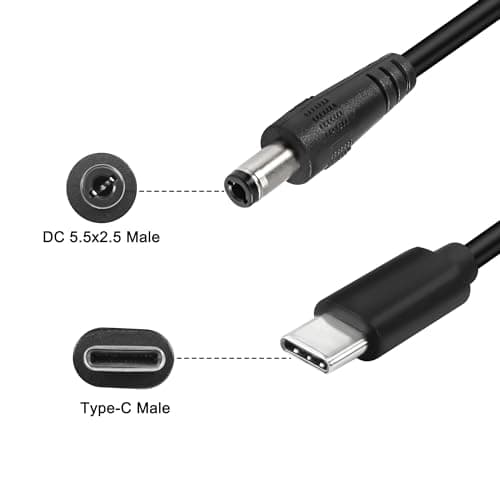 MEIRIYFA USB 3.1 Type-C mâle vers DC 5,5 x 2,5 mm mâle Femelle câble d'extension de Prise d'alimentation pour téléphones tablettes – 25 cm