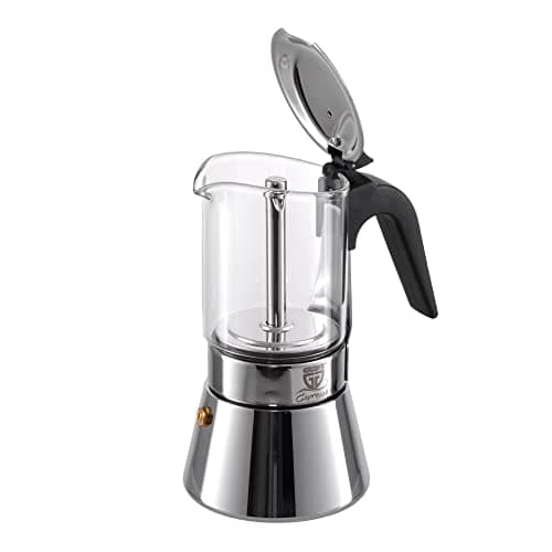 GRÄWE Cafetière à expresso en acier inoxydable avec verseuse en verre, compatible induction et tous types de feux, passe au lave-vaisselle, 4 tasses, 160 ml