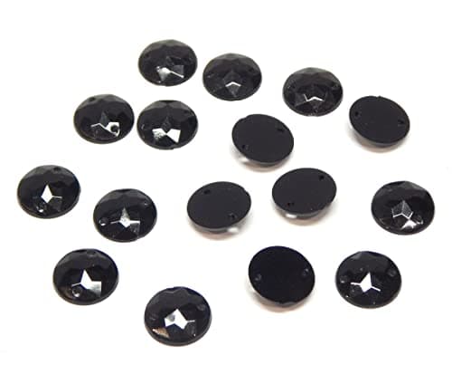 Perlin Lot de 100 strass ronds à coudre - À dos plat - Pour vêtements, loisirs créatifs, vêtements et décoration de sac - 10 mm, Noir