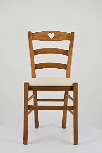 Tommychairs - Set 4 Chaises Cuore pour Cuisine, Bar et Salle à Manger, Robuste Structure en Bois de hêtre peindré en chêne et Assise rembourrée et revêtue en Tissu Couleur Ivoire